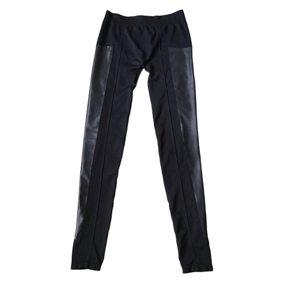 Material Girl Black Faux Leather Panel Leggings Size XS/S - Picture 1 of 4